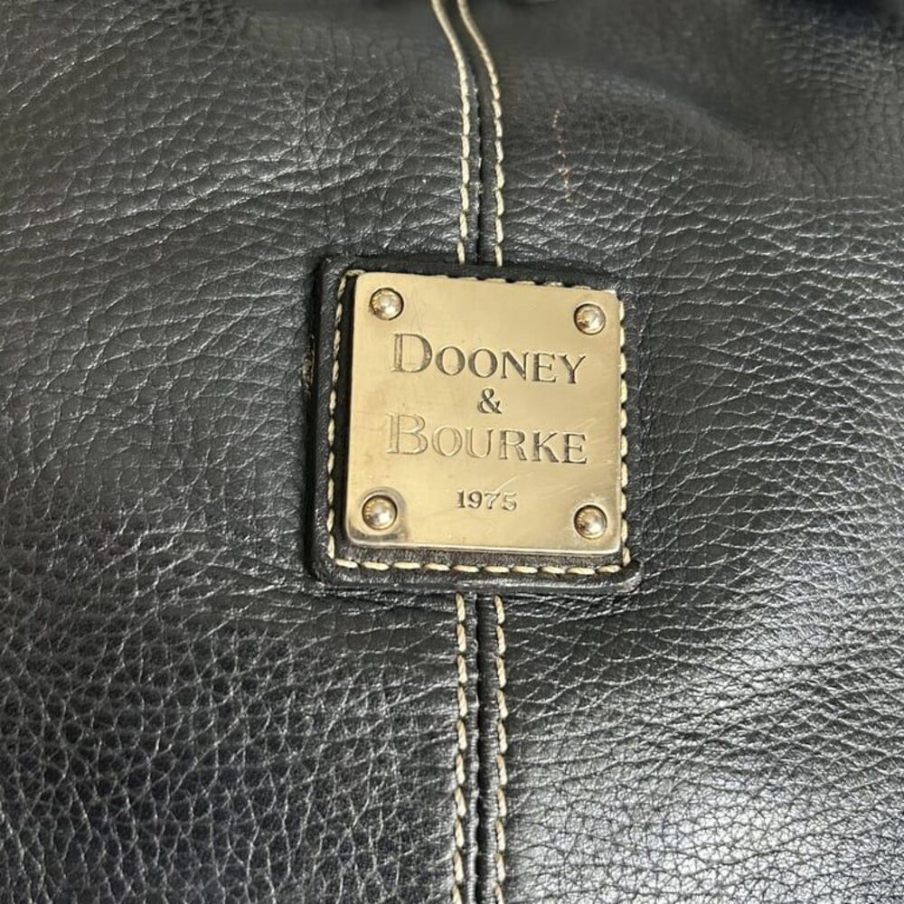 Dooney & Bourke Pebbled Leather Drawstring Tote Satchel Black Contrast Stitch - Picture 7 of 15